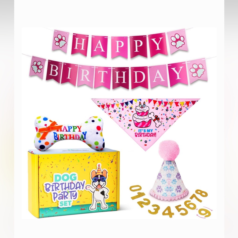 Chewy Brand new Pink Dog Birthday Party Banner and Accessories Set